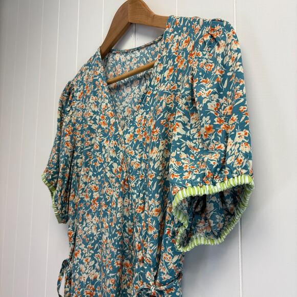 Handmade Cottage Prairie Trad‎ Wife Faux Wrap Midi Dress Size L Peasant Tassels - Picture 3 of 10